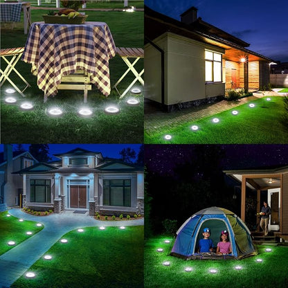 Flacchi Solar Lights Outdoor Waterproof - 2-in-1 Solar Powered Ground Lights Outdoor Solar Disk Light Landscape Light for Deck Step Patio Yard Pathway Walkway Driveway Garden (Cool White, 12 Pack)