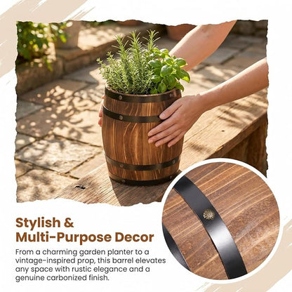 Barrel Decoration Wooden Planter Rustic Wine Barrel Prop 8.2 Inch Antique Style Beer for Home Patio Garden Decor