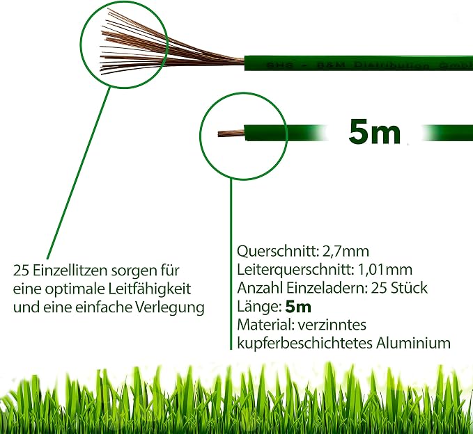 RASENFREUND 5 m Boundary Cable for Robotic lawnmowers, Lawn mowers, Accessory Set, Boundary Wire for Search Cables, Compatible with Gardena/Bosch/Husqvarna/Worx/Honda/Robomow/iMow, Diameter 2.7 mm