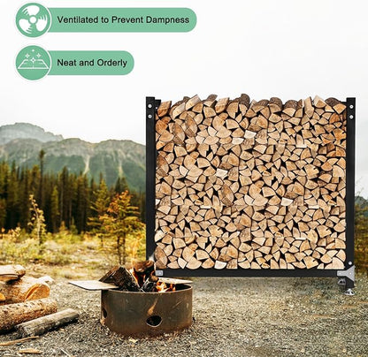 M METERXITY 4ft 1/4 Cord Firewood Rack Outdoor Upgrade Heavy Load-Bearing Frame, Wood Racks with Anti-Slip Adjustable Pad, Firewood Logs Holder Stand for Outdoor Indoor Patio Firepit