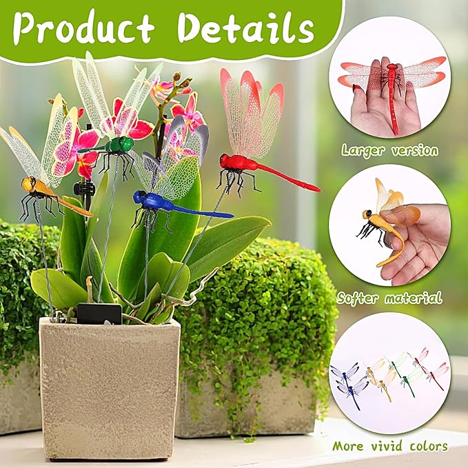 24 Pieces 3D Dragonfly Garden Decor Stakes Dragon Fly Garden Stakes Dragonflies Garden Ornaments Patio Decoration Dragonfly Stakes with Sticks, 4 Colors