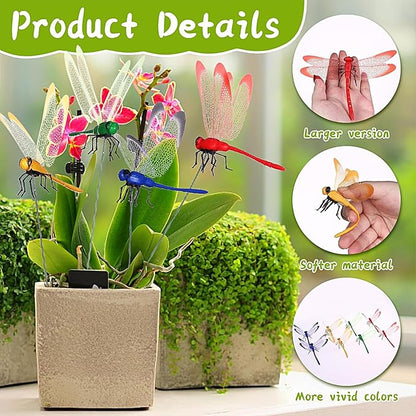 24 Pieces 3D Dragonfly Garden Decor Stakes Dragon Fly Garden Stakes Dragonflies Garden Ornaments Patio Decoration Dragonfly Stakes with Sticks, 4 Colors