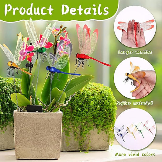 24 Pieces 3D Dragonfly Garden Decor Stakes Dragon Fly Garden Stakes Dragonflies Garden Ornaments Patio Decoration Dragonfly Stakes with Sticks, 4 Colors