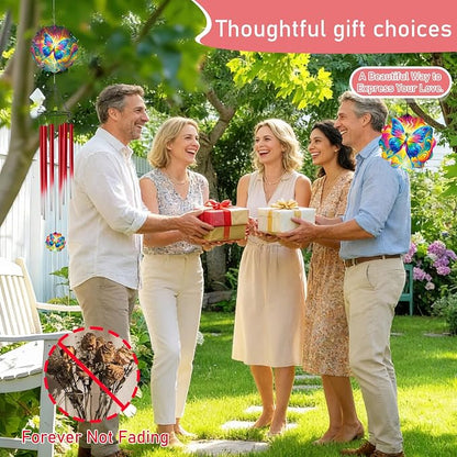 Butterfly Wind Chimes for Outside with Wind Spinner, Summer Garden Patio Yard Porch Decor, Colorful Butterfly Wind Chime with Gift Box, Birthday Gifts for Women Mom Grandma Nana