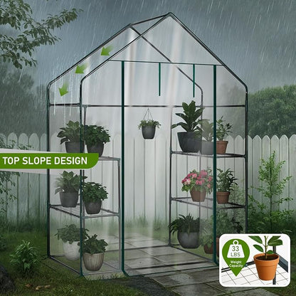 Outvita Walk-in Greenhouse, Outdoor Durable PVC Plant Green House for Frost Protection with 3 Tiers 4 Shelves, Shelf Clips, Roll-up Zipper Door, 56"x29"x77" Transparent