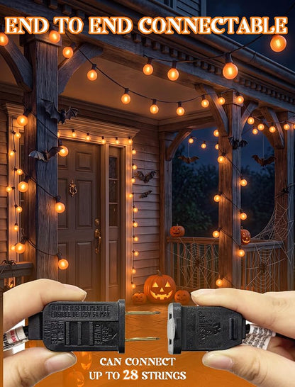 25Ft LED Outdoor Halloween Decorations Lights, 25 G40 Orange Globe Bulbs | Waterproof G40 Patio String Lights, Connectable Shatterproof Hanging Outdoor Lights for Porch Yard Garden Halloween Party