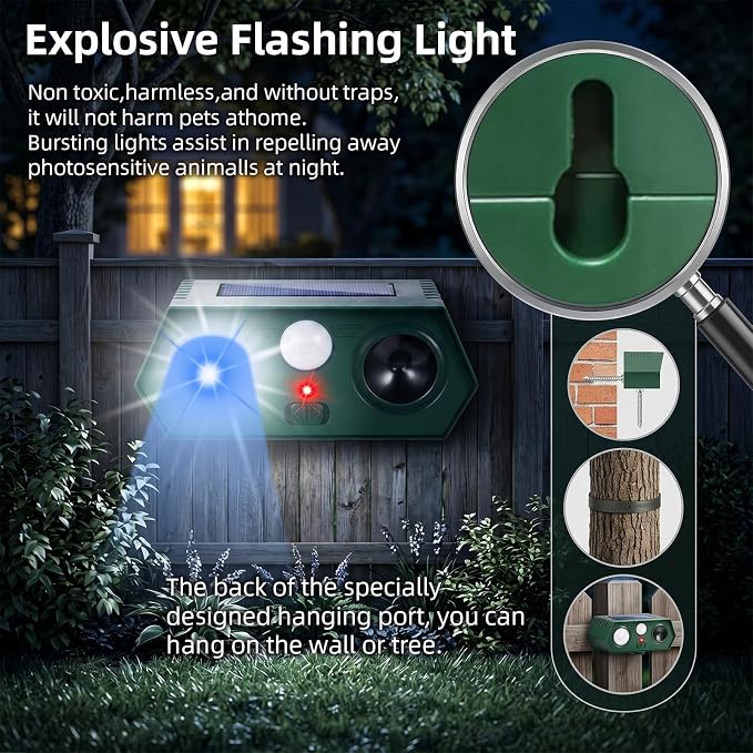 Sonic Fortress Pro Deer Repellent Devices Squirrel Fortress Pro Raccoon Repellent Solar Ultrasonic Animal Repeller Outdoor IP65 Motion Activated Cat Deterrent to Scare Rabbit Dog for Garden Lawn(4)