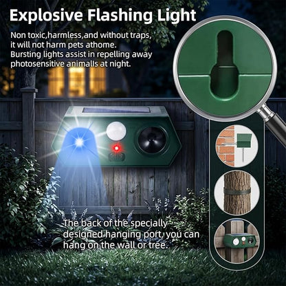 Sonic Fortress Pro Deer Repellent Devices Squirrel Fortress Pro Raccoon Repellent Solar Ultrasonic Animal Repeller Outdoor IP65 Motion Activated Cat Deterrent to Scare Rabbit Dog for Garden Lawn(4)