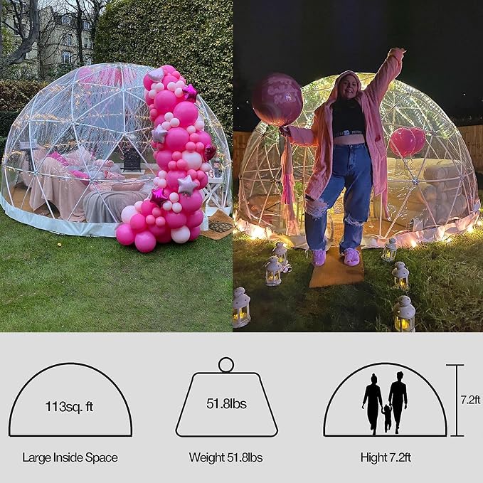 Garden Dome Tent House Outdoor 12 FT, Weatherproof Greenhouse Transparent Garden Dome House for Backyard, Party