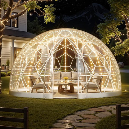 VEVOR Garden Dome Tent 12 x 7.2 ft Clear Bubble Tent House for 4–7 Person | Outdoor Igloo Waterproof PVC Geodesic Dome Greenhouse with Ventilated Window, 360° Crystal-Clear View for Gardens Patios
