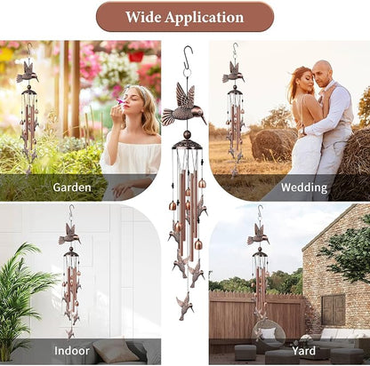 35" Hummingbird Wind Chimes, Outdoor Aluminum Wind Chimes, Memorial Gift for Mom Grandma