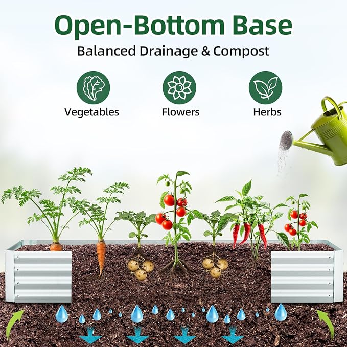 Ohuhu Raised Garden Bed with Cover Outdoor, 8x4x1 FT Galvanized Metal Planter Box with PE Greenhouse Cover, 4 Doors for Ventilation, 3-in-1 Gardening Set for Vegetable Flower Herb Succulent