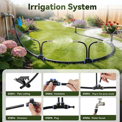75Ft 1/2" Tubing High-Flow Drip Irrigation System, 360° Adjustable Garden Watering System with 40 Nozzles, Dual-Side Watering Kit for Raised Beds, Greenhouses & Efficient Plant Irrigation