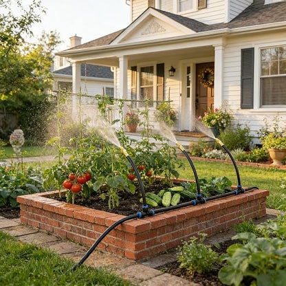 2026-Upgrade 100Ft 1/4" Drip Irrigation System,Garden Watering Kit with 20Pcs 360° Adjustable Copper Nozzles,Automatic Atomizing Sprinkler,DIY for Outdoor,Lawn,Greenhouse,Raised Beds (100FT/20pcs)