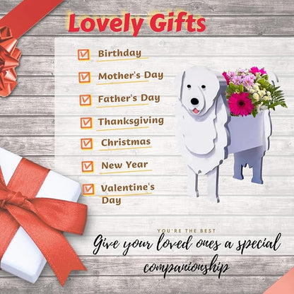 Great Pyrenees Dog Planter Pots, 9.45 x 6.02 x 13.39 Inches | Dog Flower Pot, Cute Animal Shaped Plant Pot, Gifts for Women & Pet Lovers, Indoor Outdoor Garden Home Office Decor