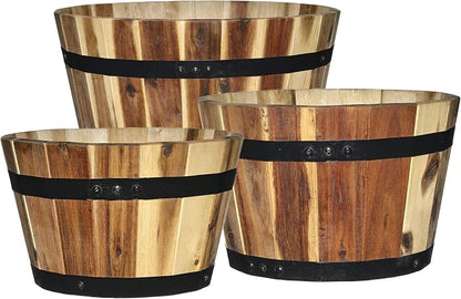 5/800/3 Wood Barrel Set of 3 Planters, Acacia