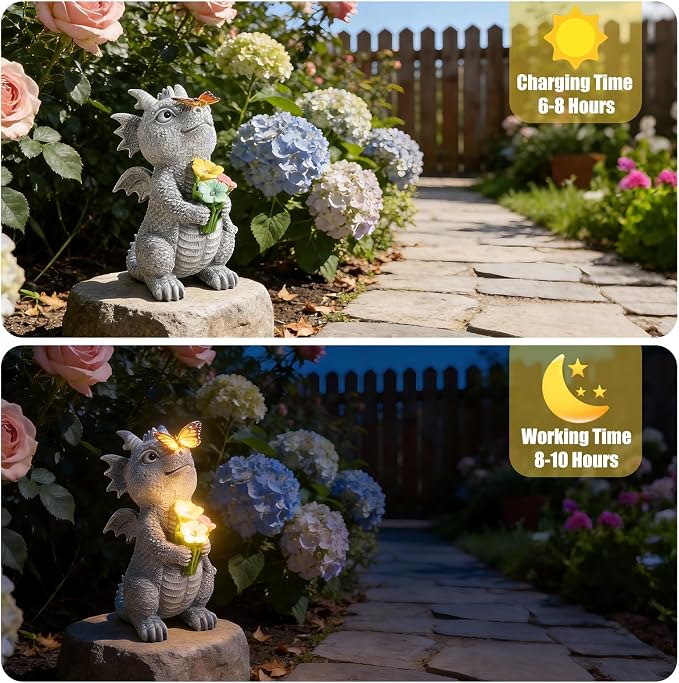 Solar Garden Dragon Statue Outdoor Garden Decor Lights Unique Dragon Gifts for Women Mom Yard Patio Decorations Solar Powered