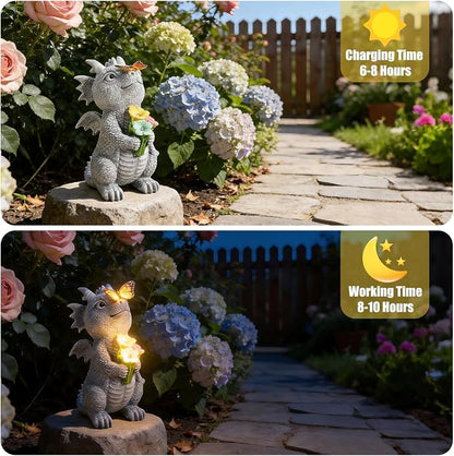 Solar Garden Dragon Statue Outdoor Garden Decor Lights Unique Dragon Gifts for Women Mom Yard Patio Decorations Solar Powered