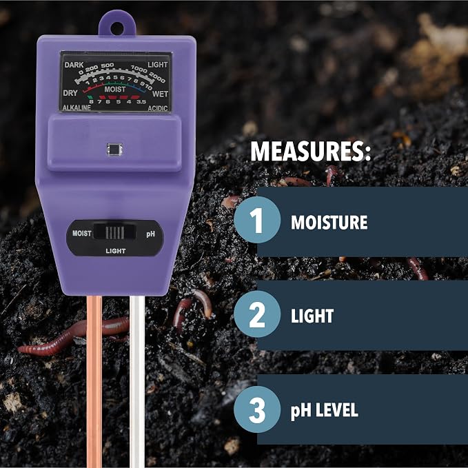 Arcadia Garden Products WN39 Worm Nerd Compost Bin and Garden Soil 3-in-1 Meter for Measuring Moisture, Light, pH, Purple