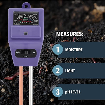 Arcadia Garden Products WN39 Worm Nerd Compost Bin and Garden Soil 3-in-1 Meter for Measuring Moisture, Light, pH, Purple