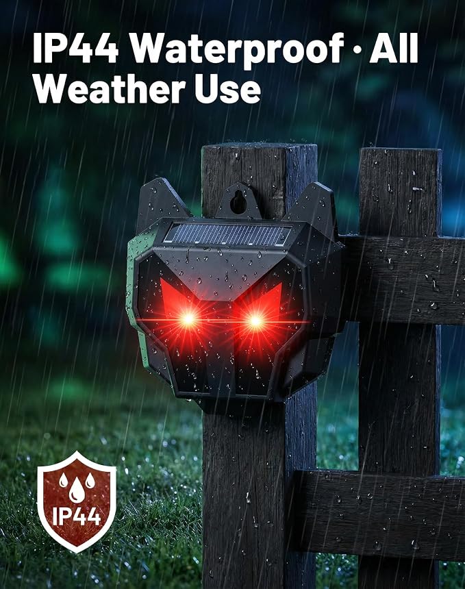 2 Pack Solar Nocturnal Animal Repeller, Humane Coyote Deterrent, Waterproof Racoon Repellent Outdoor for Fox, Deer, Skunk, Predator Lights for Chicken Coop, Farm & Garden