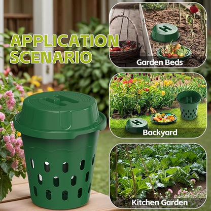 Warm Composter, 6-Pack 8L (2.11Gal) Inground Worm Compost Bin, Outdoor Worm Farm for Garden Beds & Home Use, Vermicomposting Bin for Beginners (9.5x9.5x10.8Inch), Green