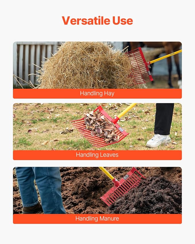 VEVOR 6PCS Manure Fork Replacement Head, 18 Angled Tines Horse Manure Fork Head, Durable Plastic Pitchfork Heads, Horse Mulch Rake for Picking up Stable Stall Muck Grass Hay Cleaning Farm Work