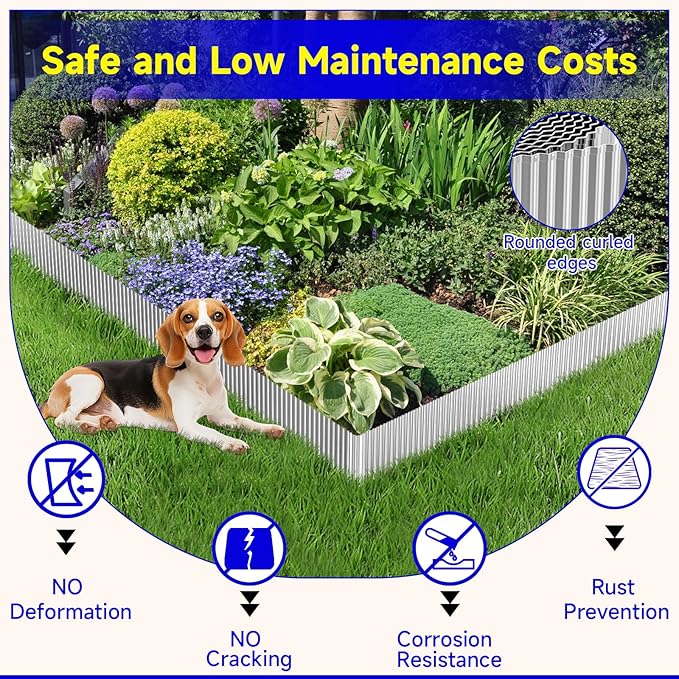 Corrugated Garden Edging, 6"×10Ft Galvanized Steel Landscape Edging & Lawn Edging Border, Metal Garden Border for Flower Beds, Garden，Lawn，Raised Beds & Tree Surrounds (Silver)