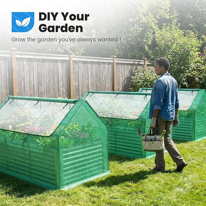 Quictent Raised Garden Bed Galvanized Raised Beds for Gardening Vegetables with Cover 8x4x2 ft Metal Planter Box Outdoor Use, Green