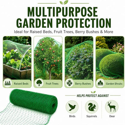 Garden Netting, 13 x 40 FT Bird Netting for Garden Plant Protection, Reusable Fine Mesh for Fruit Trees, Vegetable Plants, Blueberry Bushes, Raised Beds, Chicken Coop (13x40ft)