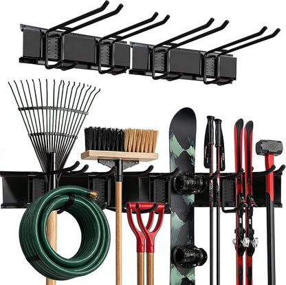 TIDYME Garage Wall Organizer | 32" Heavy-Duty Tool Storage Rack | Adjustable Double-Layer Hooks | 200 lbs Capacity | Carbon Steel Wall Mount Holder for Shovels, Rakes, Ladders & Power Tools