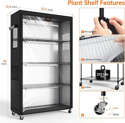 Bstrip Indoor Greenhouse with Grow Light, Plant Shelf with Oxford Fabric Grow Tent , Indoor Greenhouse Cabinet for Indoor Plant, Seed Starting, Seed Tray, 35.4"x13.8"x59"