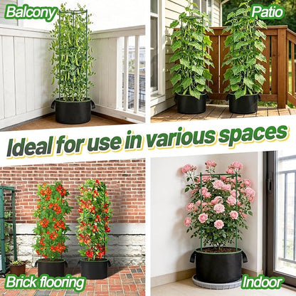 ANPHSIN Sturdy Triangle Tomato Cage with Movable 7 Gal Grow Bags - 3 Sets 47'' Plants Garden Trellis Planters, Support for Indoor Outdoor Beans, Peppers, Eggplants, Climbing Vegetables