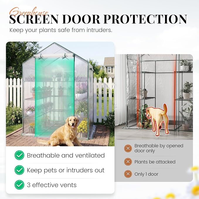 KING BIRD Premium Greenhouse for Outdoors, 56x56x78 in Walk-in Hot House with Thickened Cover, Reinforced Frame, Screen Windows & Mesh Door, 4 Tiers 12 Shelves for Outside Garden Seedlings, Clear