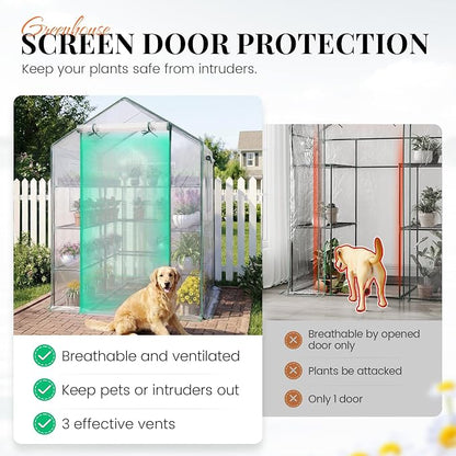 KING BIRD Premium Greenhouse for Outdoors, 56x56x78 in Walk-in Hot House with Thickened Cover, Reinforced Frame, Screen Windows & Mesh Door, 4 Tiers 12 Shelves for Outside Garden Seedlings, Clear