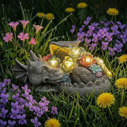 Garden Dragon Statue Outdoor Decor, Coiled Sleeping Dragon Figurine with Solar Light Succulent, Waterproof Resin Garden Sculpture for Outside Lawn Patio Yard Ornament