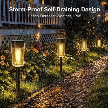 Qualdout 8 Pack Solar Pathway Lights Outdoor, Warm White Solar Garden Lights, IP65 Waterproof Solar Powered Landscape Lights with Auto On/Off, Clear Lens Path Lights for Walkway Yard Patio Driveway