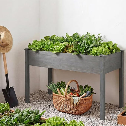 NEWBULIG Raised Garden Bed Wood 48x24x30in, Elevated Wood Planter Box Stand with Legs for Outdoors Balcony Backyard, Raised Garden Bed for Planting Herbs Flowers Vegetables, Grey