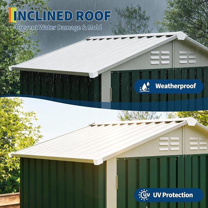 GarveeLife 6x4 FT Outdoor Storage Shed, Garden Tool Storage Shed with Sloping Roof and Double Lockable Door, Outdoor Sheds with Panel Protection for Backyard Garden Patio Lawn