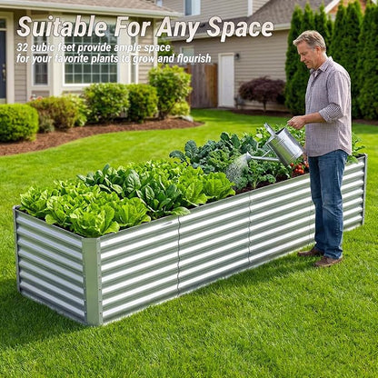 8x2x2 FT Galvanized Raised Garden Bed, Rectangle Elevated Metal Outdoor Planter Box, Large Planter for Flowers, Vegetables, Fruit and Herbs, 24-Inch Ergonomic Height Helps Reduce Bending, Open Bottom