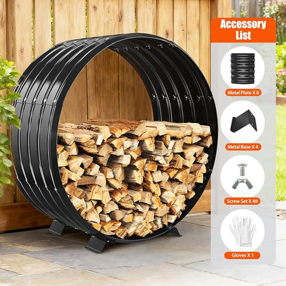 32" Firewood Rack with Roof Cover, Indoor & Outdoor Log Holder Keeps Firewood Dry, Clean & Organized for Fireplace, Patio & Backyard, Heavy-Duty Steel Wood Storage Rack, 500LBS Capacity