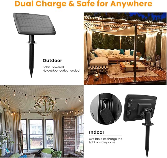 Bdrofn 100FT Solar String Lights Outdoor Waterproof, Solar Patio Lights with Remote Control & 30+2 Dimmable ST38 Edison Bulbs Shatterproof,Solar Powered String Lights for Outside Garden Backyard