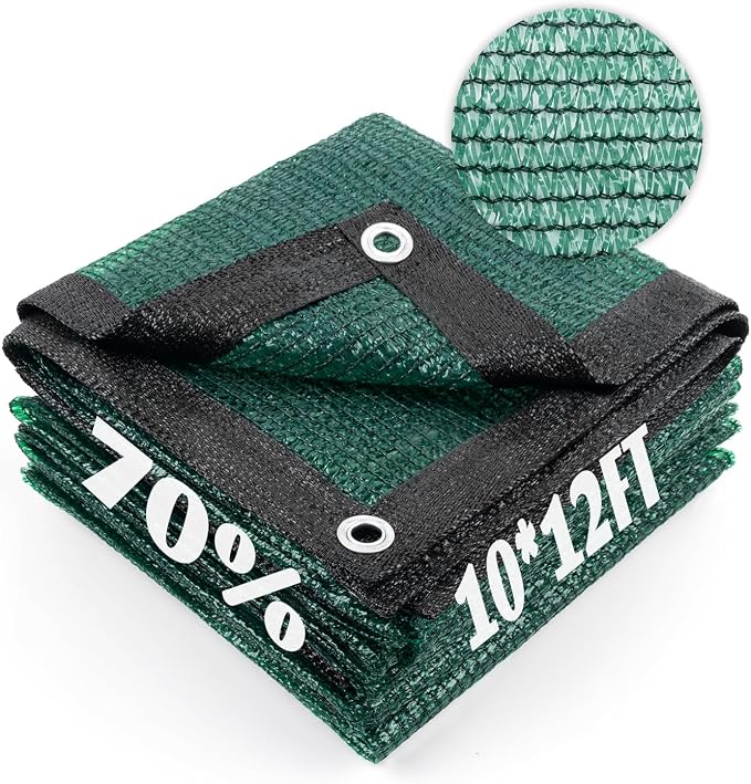 Cool Area 70% Sun Shade Cloth Mesh Tarp with Grommets for Plant Cover 10x12ft Patio Canopy Garden Pergola Greenhouse Car Barn Kennel Dark Green