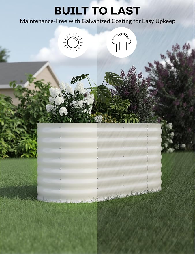 GarveeLife 4x2x2 ft Galvanized Raised Garden Bed - 24 in Tall Metal Planter Box for Vegetables, Flowers, Herbs, Rust-Resistant Outdoor Garden Box, Easy Assembly Raised Beds for Gardening, Beige