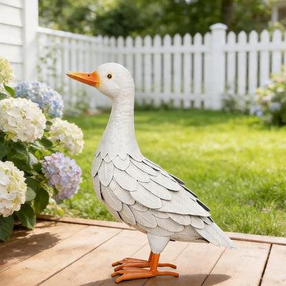 Shorayn Garden Statue Metal Duck Life-Size Mallard Indoor Outdoor Decor White Handmade