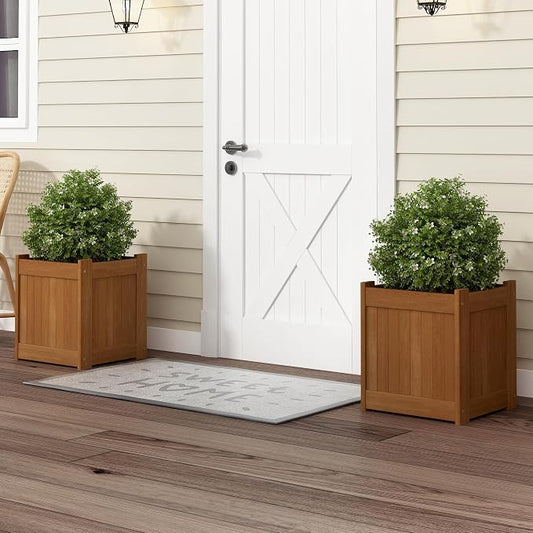 Furinno TIOMAN Planter Box Set of 2, Hardwood Flower Box, Cube Garden Box, in Teak Oil, Outdoor Indoor, Garden, Patio, Balcony, Light Wood