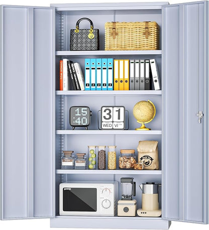 INTERGREAT Metal Storage Cabinet with Doors, 72" Locking Steel Storage Cabinet with Shelves, Tall Metal Cabinet Lockable Steel Cabinets for Home Office, Garage,(Cement)