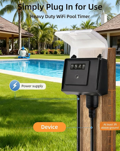 WiFi Pool Pump Timer,NEMA L5-20R Plug-in Timer with Dual Outlets