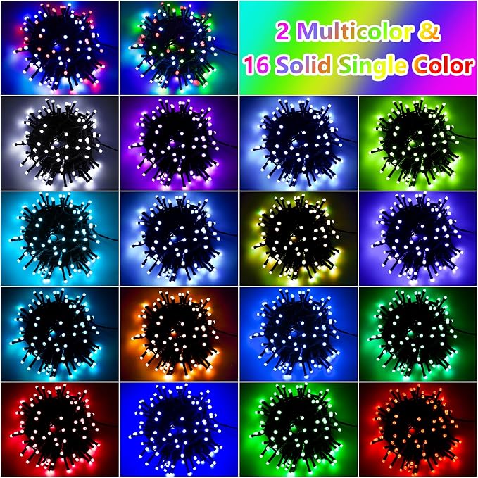 Solar String Lights Outdoor Waterproof 40Ft, 18 Colors Changing 100 LED Christmas Lights Solar Powered & USB with Remote, RGB Fairy Lighting for Outside Tree Fence Party Indoor Halloween Decor