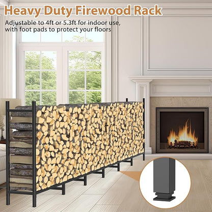 CADUKE 8ft Firewood Rack with Cover, Heavy Duty Fire Wood Rack Outdoor & Indoor, Firewood Storage Log Rack with Weather Resistant 600D Oxford Fabric Cover